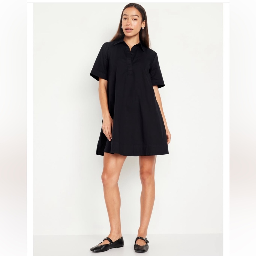 Stylish Black Collared Shirt Dress